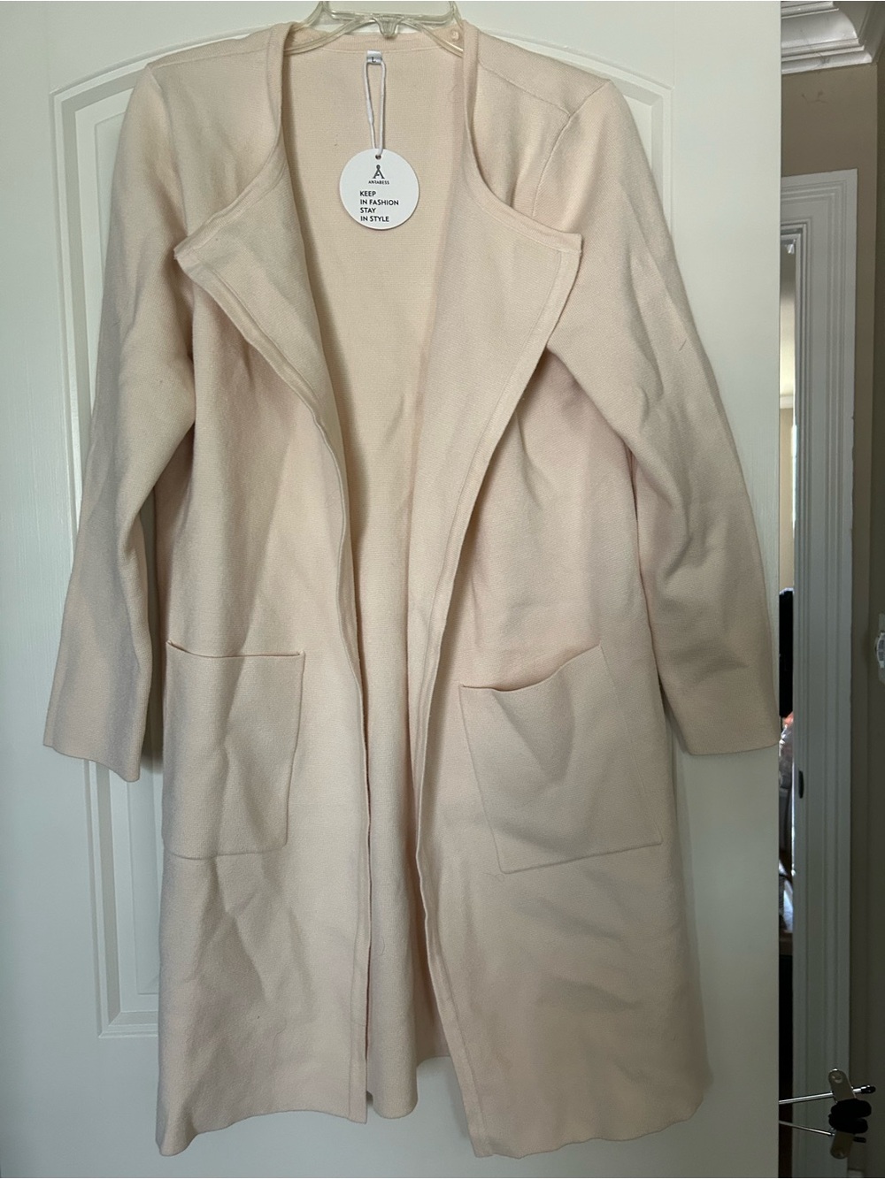 Womens Cream Open-Front Long sweater Coat
